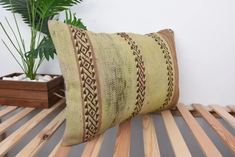 Bolster Cushion Cover, Pillow Case, 16x24 Beige Pillow Sham, Tribal Cushion, Boho Pillow, Kilim Pillow Cover, Interior Designer Pillow - 4