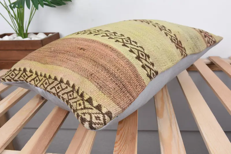 Bolster Cushion Cover, Pillow Case, 16x24 Beige Pillow Sham, Tribal Cushion, Boho Pillow, Kilim Pillow Cover, Interior Designer Pillow - 6