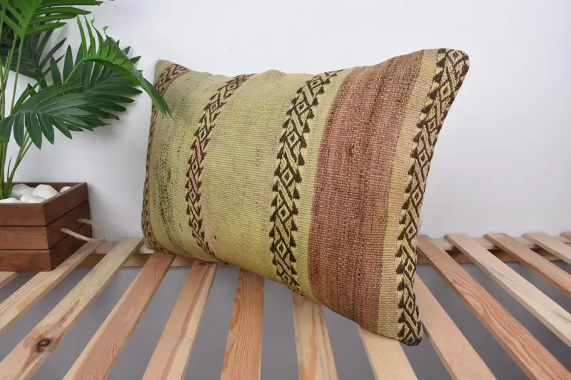 Bolster Cushion Cover, Pillow Case, 16x24 Beige Pillow Sham, Tribal Cushion, Boho Pillow, Kilim Pillow Cover, Interior Designer Pillow - 5