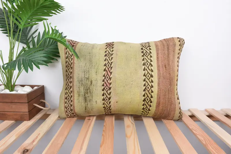 Bolster Cushion Cover, Pillow Case, 16x24 Beige Pillow Sham, Tribal Cushion, Boho Pillow, Kilim Pillow Cover, Interior Designer Pillow - 1