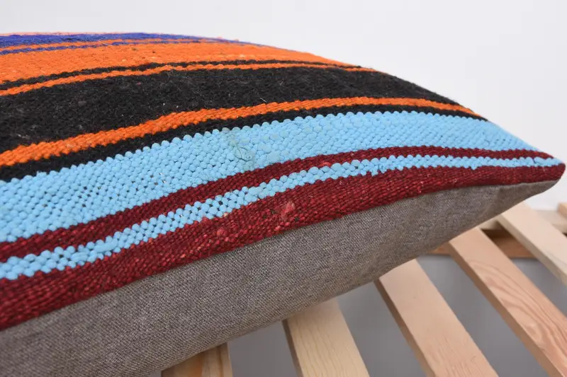 Ethnical Kilim Rug Pillow, Kilim Pillow Cover, Gift Pillow, Cushion Cover, 16x24 Blue Pillow Cover, Colorful Cushion Cover, Yoga Pillow Cover - 7