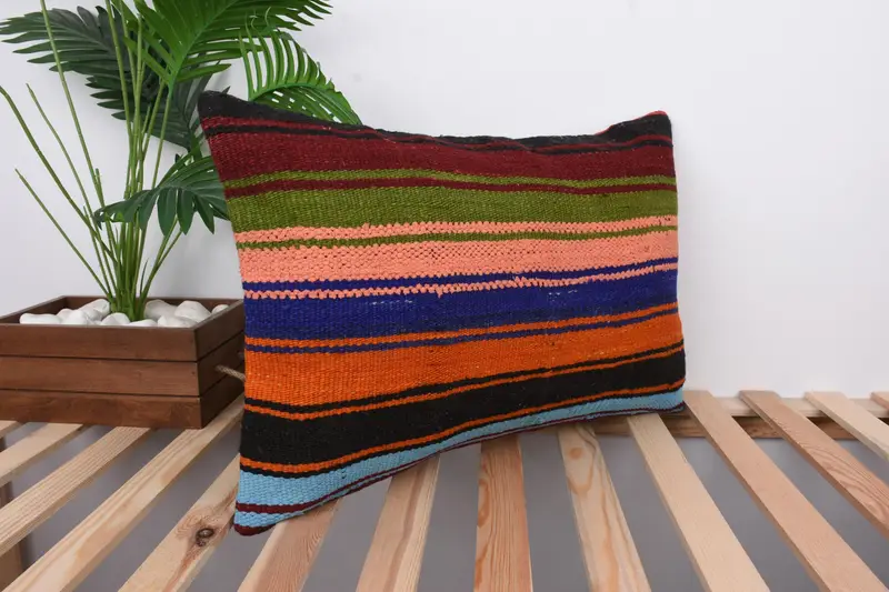 Ethnical Kilim Rug Pillow, Kilim Pillow Cover, Gift Pillow, Cushion Cover, 16x24 Blue Pillow Cover, Colorful Cushion Cover, Yoga Pillow Cover - 4