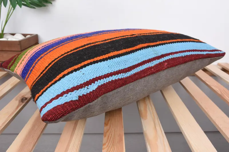 Ethnical Kilim Rug Pillow, Kilim Pillow Cover, Gift Pillow, Cushion Cover, 16x24 Blue Pillow Cover, Colorful Cushion Cover, Yoga Pillow Cover - 6