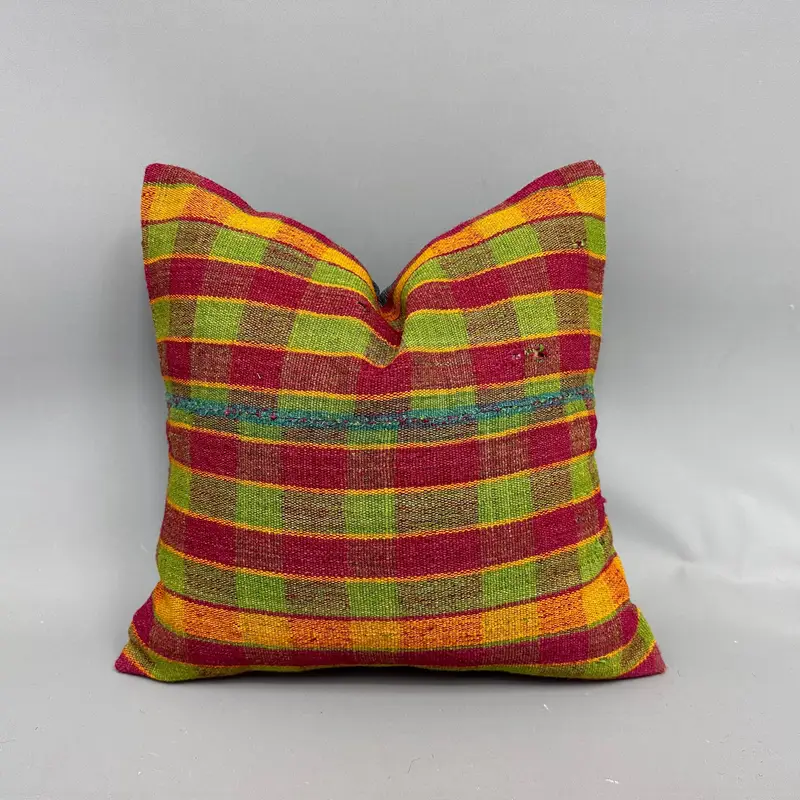 Turkish Pillow, Colorful Pillow Case, Cushion, 18x18 Red Cushion, Gift Pillow, Wool Kilim Pillow Cushion Cover, Turkish Kilim Pillow - 1