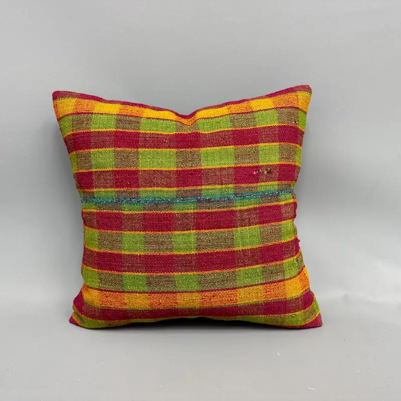 Turkish Pillow, Colorful Pillow Case, Cushion, 18x18 Red Cushion, Gift Pillow, Wool Kilim Pillow Cushion Cover, Turkish Kilim Pillow - 4
