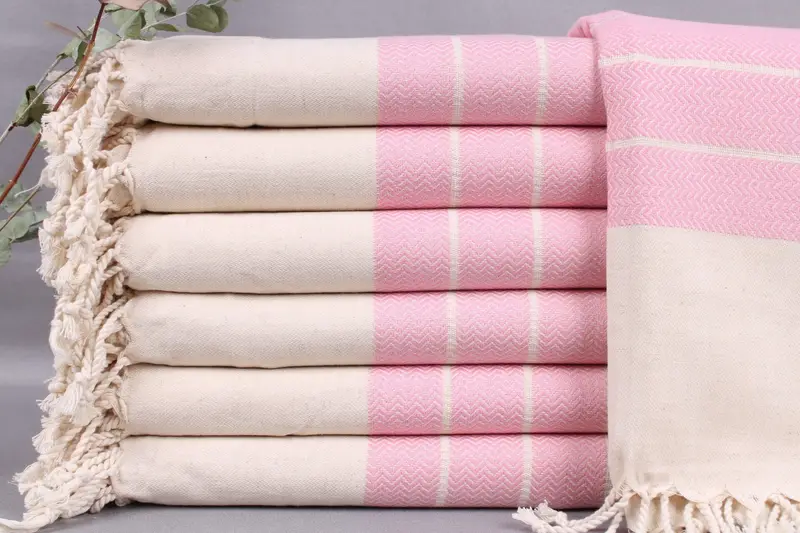 Turkish Towel Organic Pink Chevron, 40x67 Inches Linen
