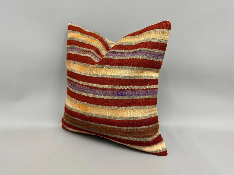 Kilim Cushion Sham, Handwoven Pillow Cover, 18x18 Red Cushion Cover, Kilim Pillow, Turkish Corner Cushion, Turkish Kilim Pillow, Cushion - 3