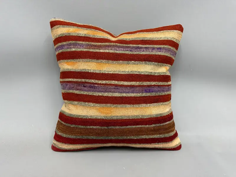 Kilim Cushion Sham, Handwoven Pillow Cover, 18x18 Red Cushion Cover, Kilim Pillow, Turkish Corner Cushion, Turkish Kilim Pillow, Cushion - 4