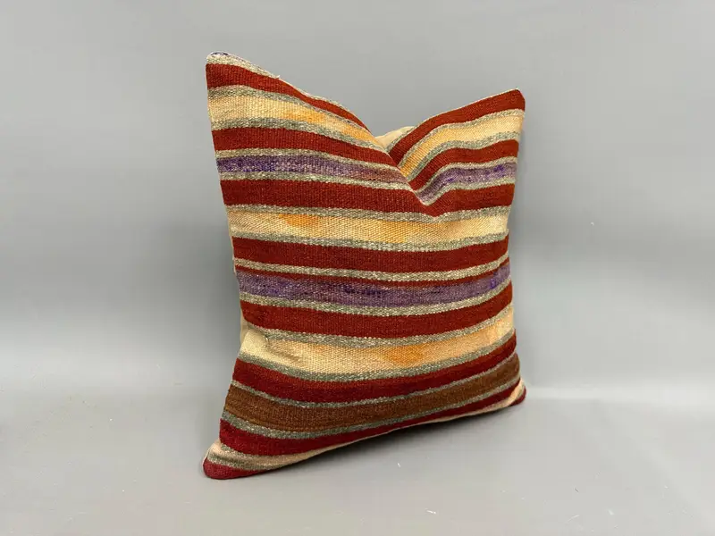 Kilim Cushion Sham, Handwoven Pillow Cover, 18x18 Red Cushion Cover, Kilim Pillow, Turkish Corner Cushion, Turkish Kilim Pillow, Cushion - 2