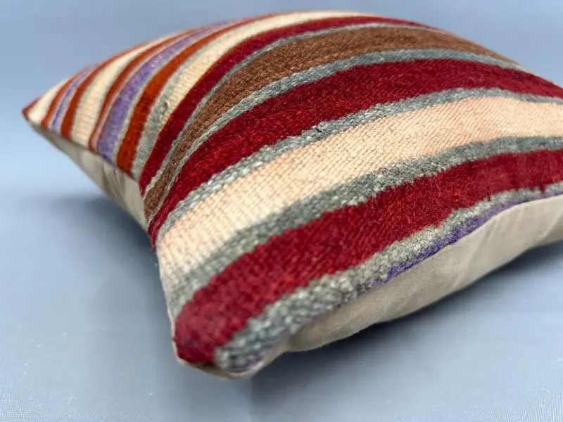 Kilim Cushion Sham, Handwoven Pillow Cover, 18x18 Red Cushion Cover, Kilim Pillow, Turkish Corner Cushion, Turkish Kilim Pillow, Cushion - 6