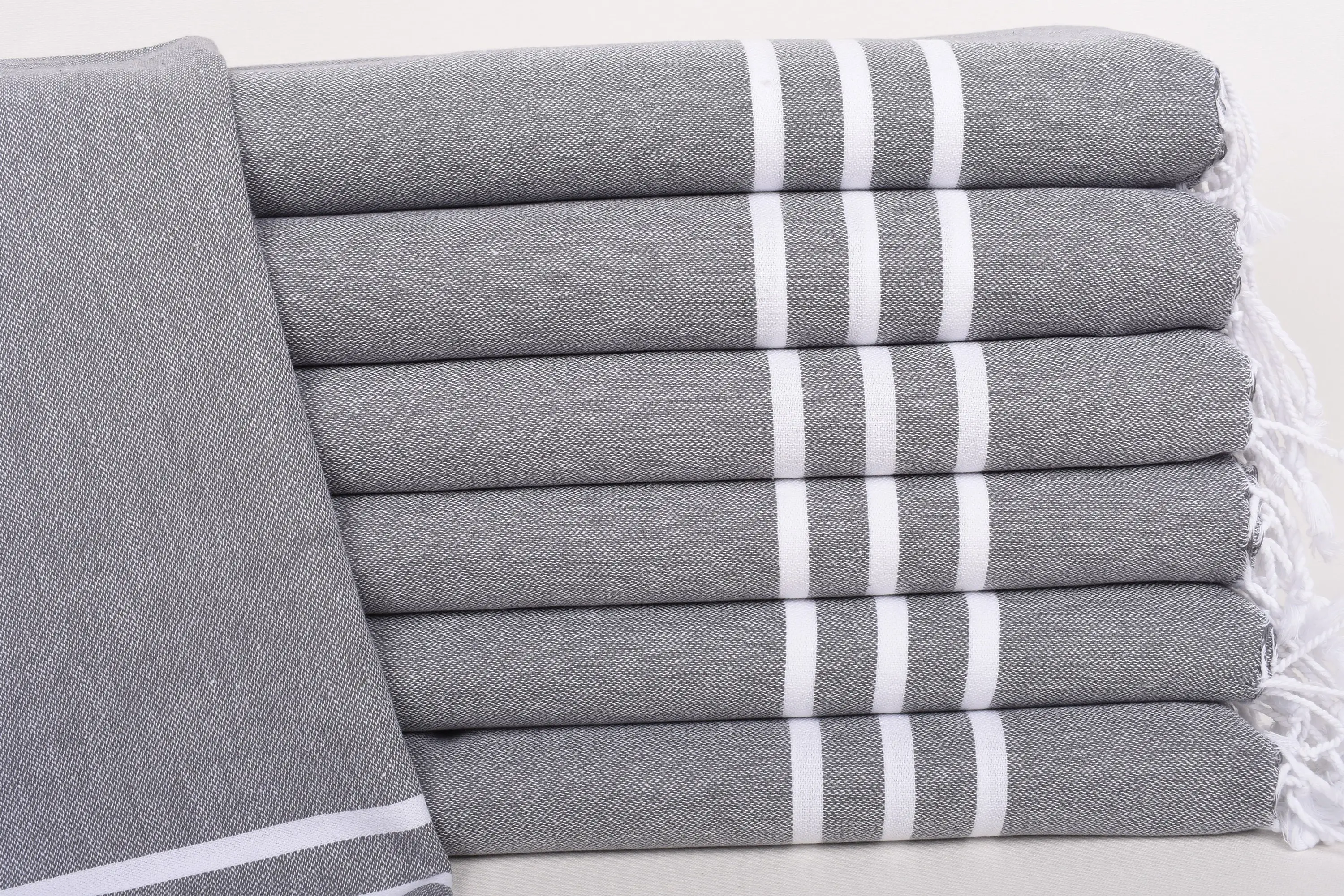 Custom Embroidered Turkish Hand Towel, Dark Gray Striped, 24x40 Inches - 1