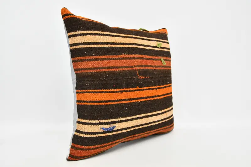 Cushion Cover, Sustainable Cushion Case, Kilim Pillow Cover, Turkish Kilim Pillow, Boho Pillow Sham Cover, 20x20 Brown Pillow Sham - 3