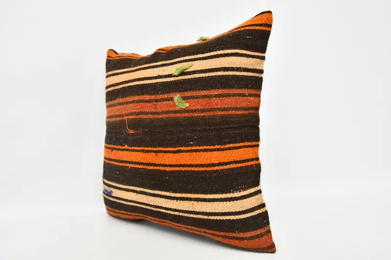 Cushion Cover, Sustainable Cushion Case, Kilim Pillow Cover, Turkish Kilim Pillow, Boho Pillow Sham Cover, 20x20 Brown Pillow Sham - 4