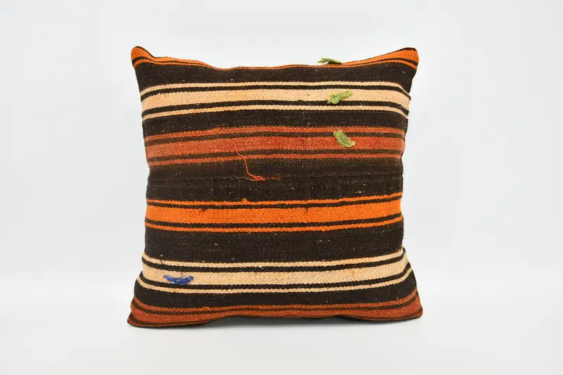Cushion Cover, Sustainable Cushion Case, Kilim Pillow Cover, Turkish Kilim Pillow, Boho Pillow Sham Cover, 20x20 Brown Pillow Sham - 1