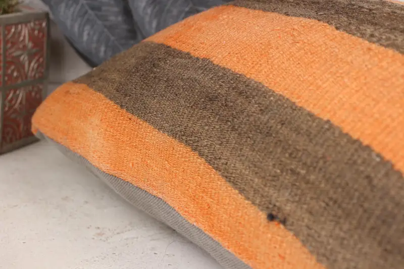 Pillow for Sofa, Vintage Pillow, Handwoven Pillow Cover Pillow Case, Boho Pillow Sham Cover, Cushion, 12x24 Orange Pillow Cover - 7