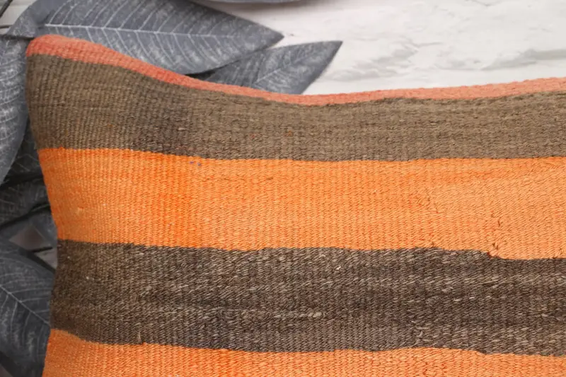 Pillow for Sofa, Vintage Pillow, Handwoven Pillow Cover Pillow Case, Boho Pillow Sham Cover, Cushion, 12x24 Orange Pillow Cover - 2