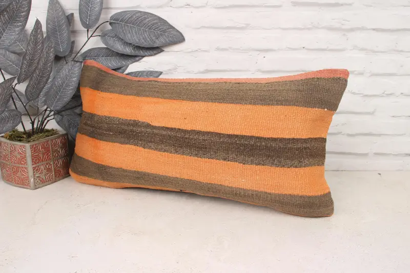 Pillow for Sofa, Vintage Pillow, Handwoven Pillow Cover Pillow Case, Boho Pillow Sham Cover, Cushion, 12x24 Orange Pillow Cover - 4