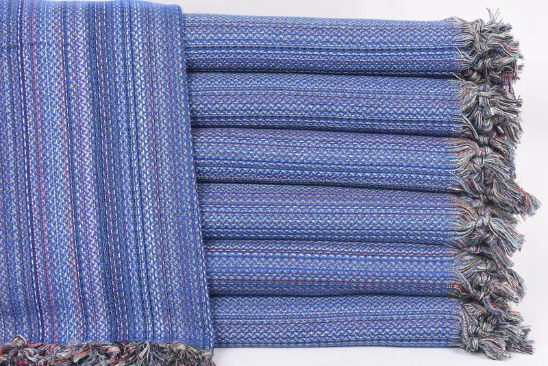 Beach Towel Turkish Cotton Sax Blue Herringbone, 70x36 Inches