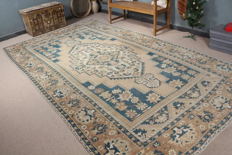 Turuncu & Mavi Halı, 7,2x12,2 ft Zarif Dekor