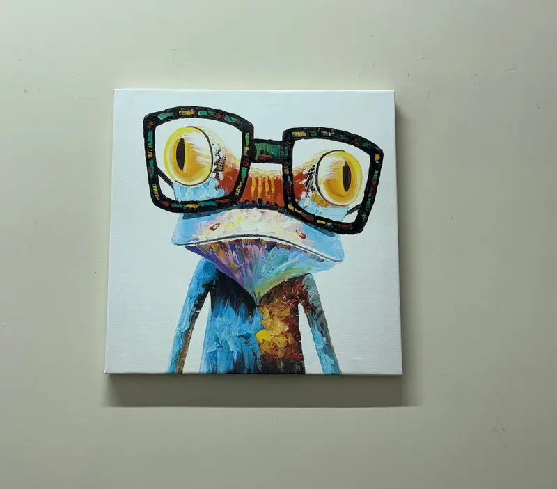 メガネをかけたモダンなカラフルなカエル楽しい動物プリントキャンバス