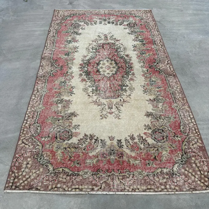 Vintage 3.9x6.8 ft Area Rug, Turkish Rug, Oushak Red Southwestern Rug - 1