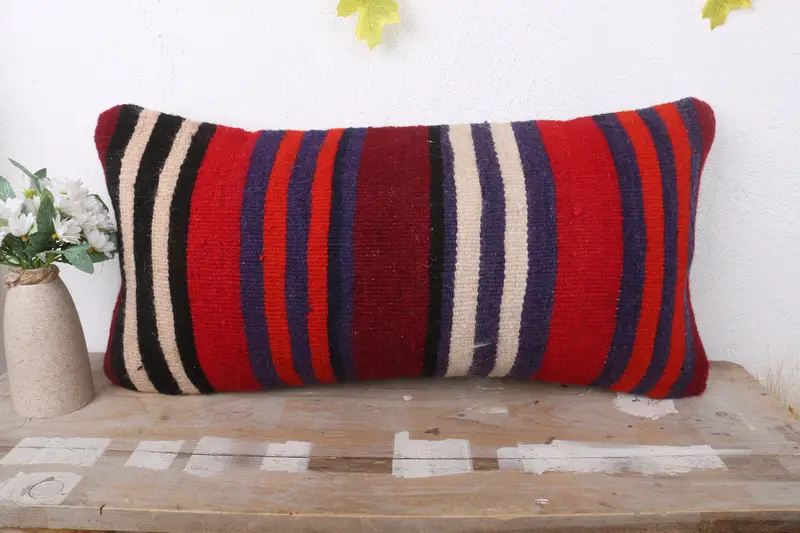 Boho Pillow Sham Cover, 12x24 Orange Pillow, Toss Pillow Cover, Pillow, Handmade Kilim Cushion, Pillow for Couch - 2
