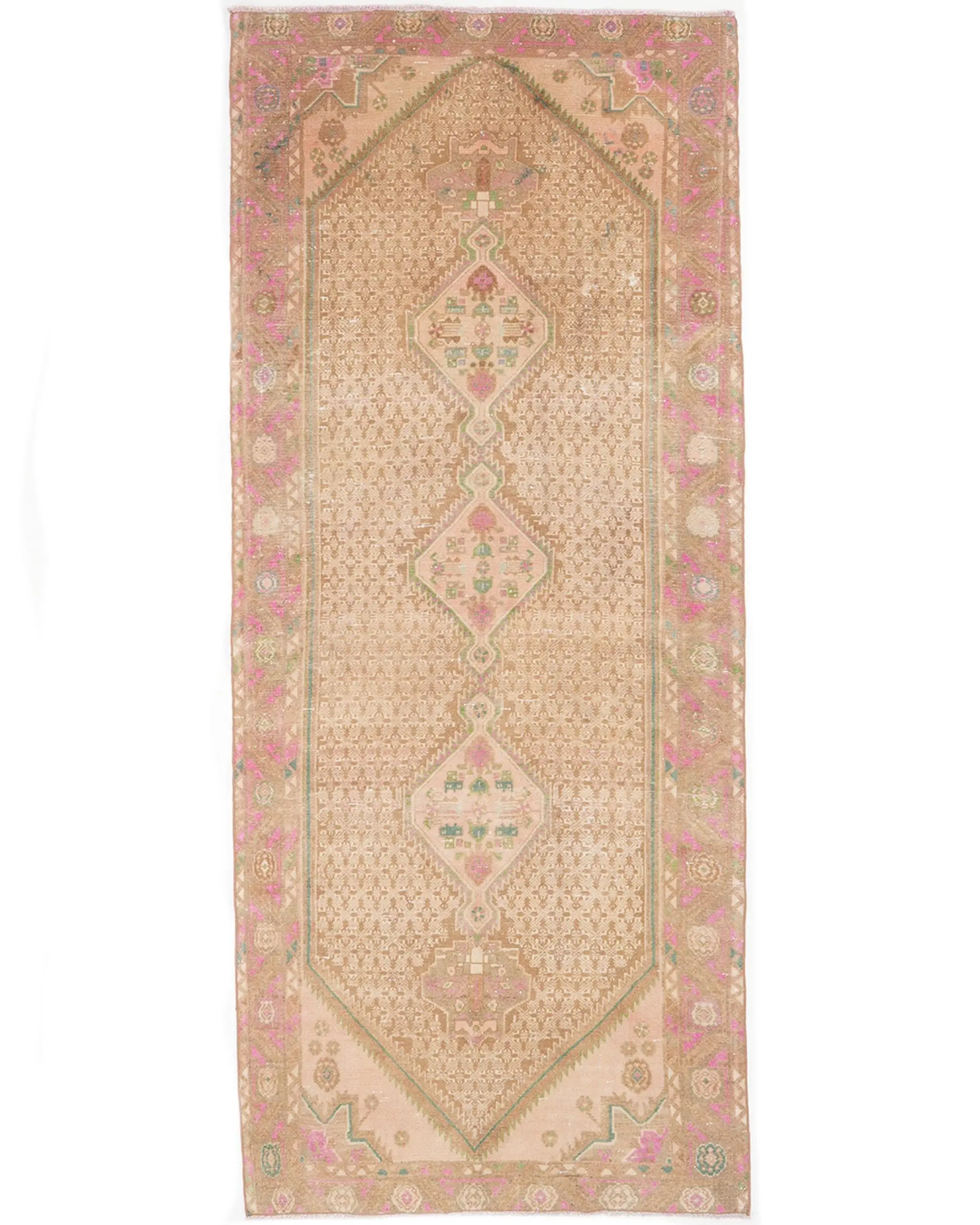 Vintage 3.9x9 ft Rug, Turkish Rug, Brown Abstract Rug Wool - 1