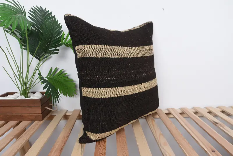 Vintage Kilim Pillow, Pillow for Sofa, 24x24 Brown Pillow Case, Pillow Case, Neutral Pillow Case, Vintage Kilim Throw Pillow - 4