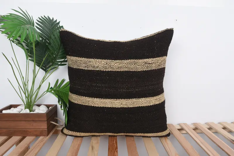 Vintage Kilim Pillow, Pillow for Sofa, 24x24 Brown Pillow Case, Pillow Case, Neutral Pillow Case, Vintage Kilim Throw Pillow - 1