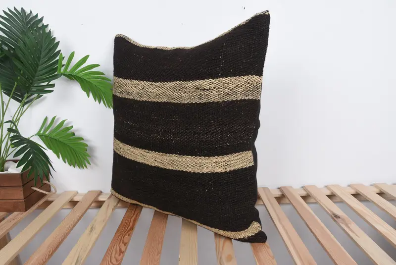 Vintage Kilim Pillow, Pillow for Sofa, 24x24 Brown Pillow Case, Pillow Case, Neutral Pillow Case, Vintage Kilim Throw Pillow - 5
