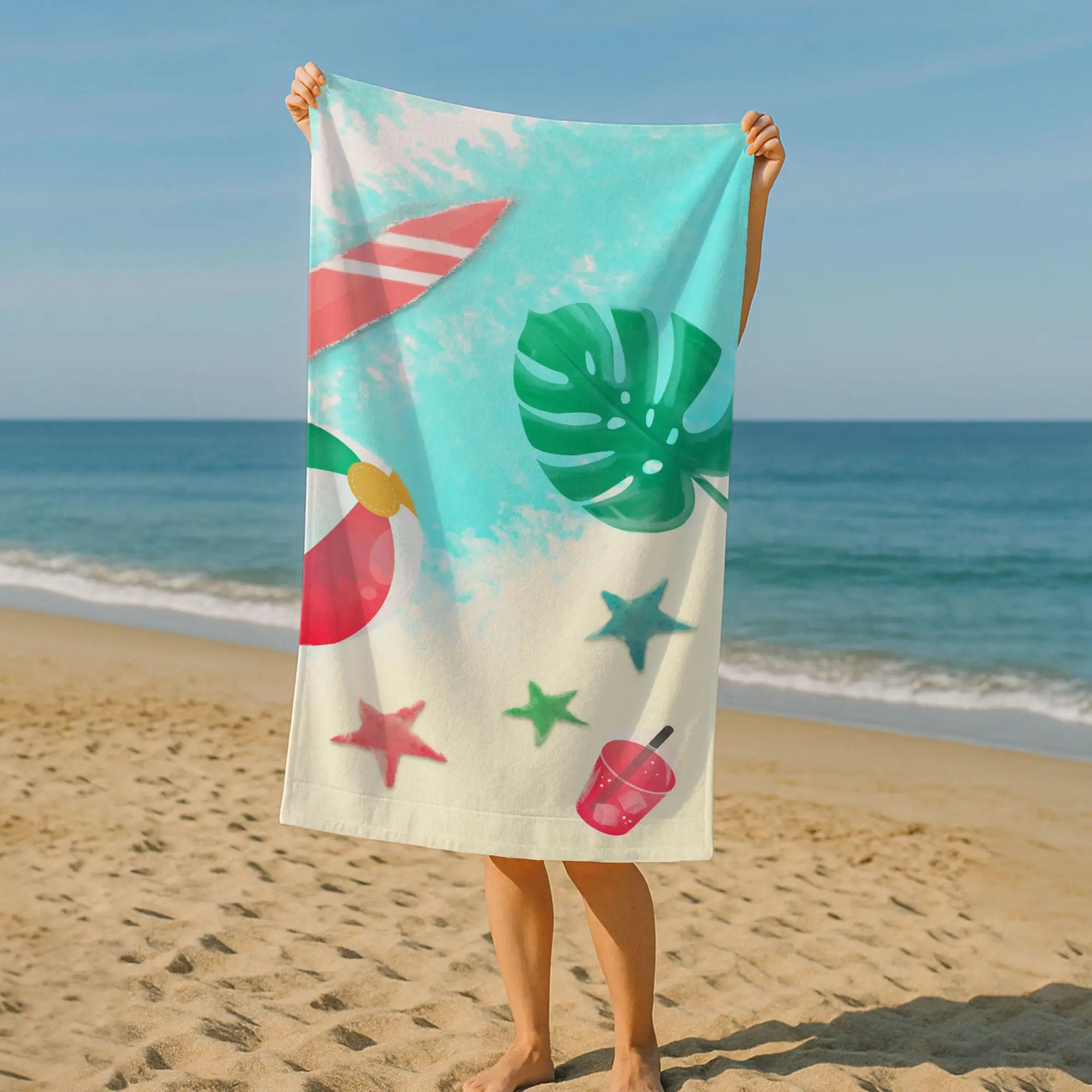 Personalized Beach Towel Kids Adults Custom Name Tropical Design, 28x53 Inches - 1