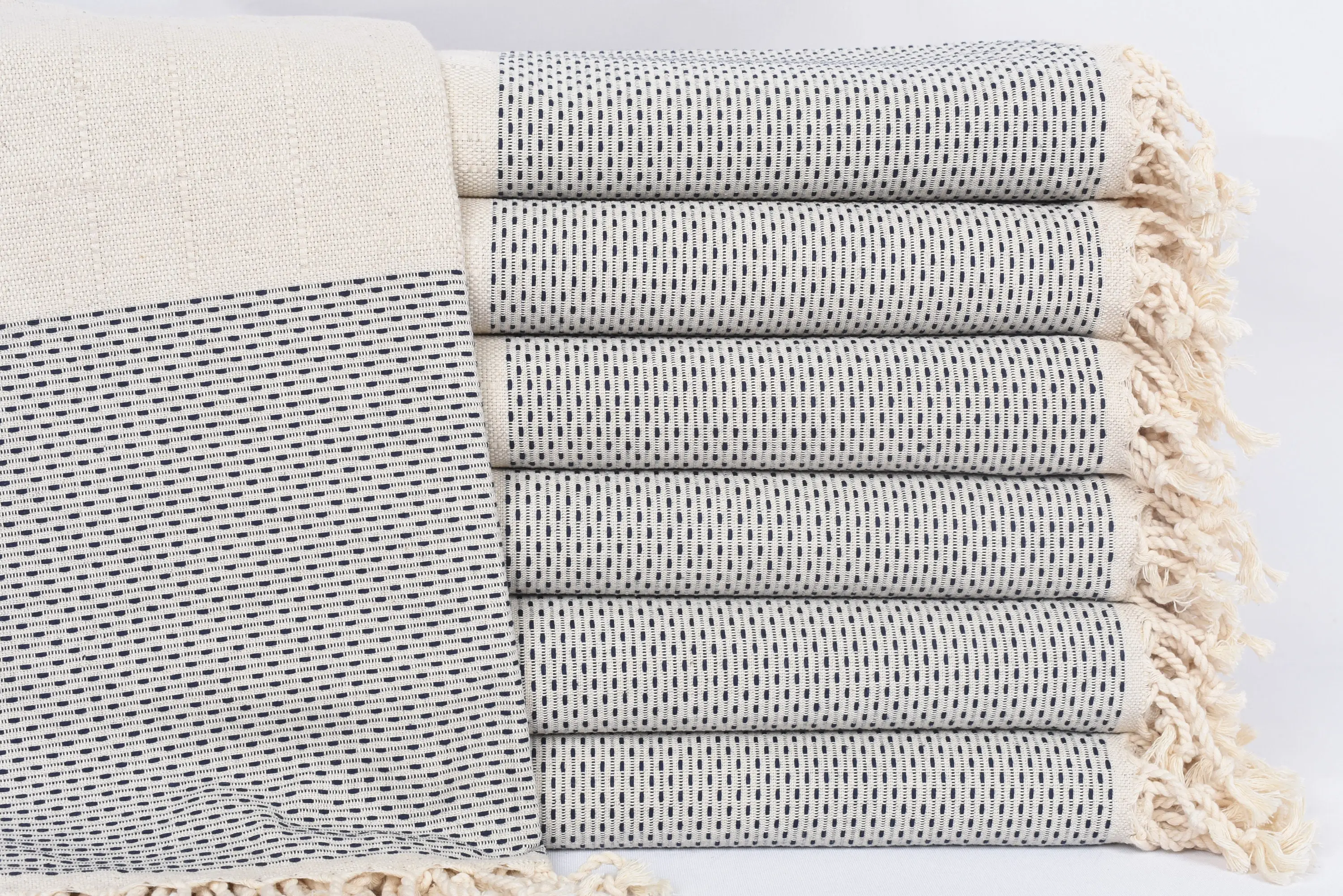 Navy Polka Dot Turkish Beach Towel, Organic Cotton, 70x40 Inches - 1
