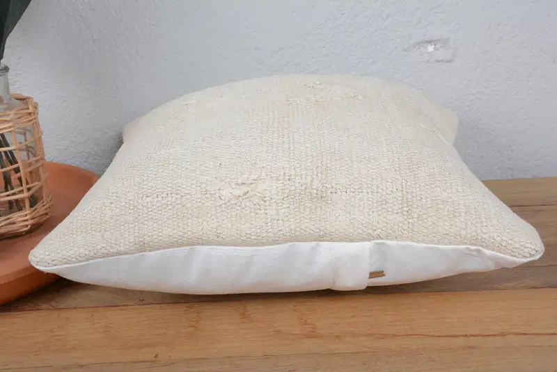 Vintage Pillow, Kilim Pillow, Pillow Cover, Turkish Kilim Pillow, Turkish Bench Pillow Cover, Southwestern Pillow Sham, 14x14 White Cushion - 5