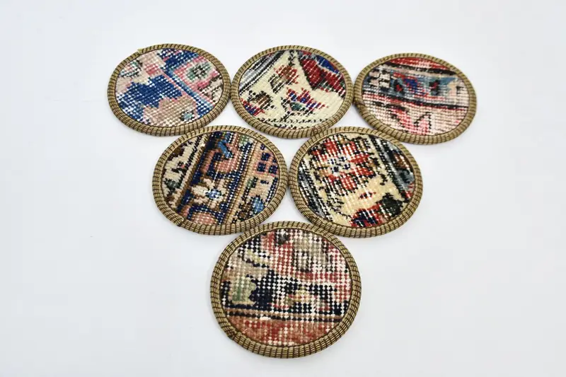 Posavasos redondos bohemios azules y marrones, decoración de mesa étnica