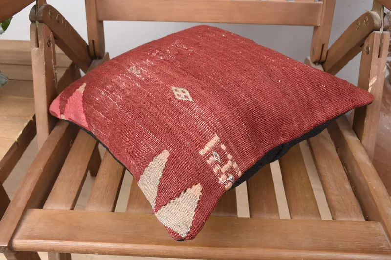 Ethnical Kilim Rug Pillow, Nautical Throw Pillow, Cushion Cover, Ethnic Cushion Case, Turkish Pillow, 14x14 Red Pillow Case, Turkish Kilim Pillow - 4