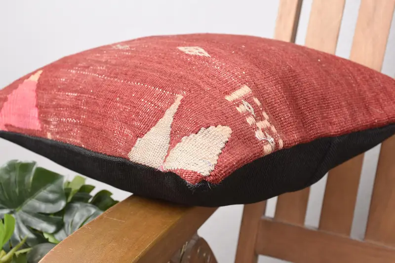 Ethnical Kilim Rug Pillow, Nautical Throw Pillow, Cushion Cover, Ethnic Cushion Case, Turkish Pillow, 14x14 Red Pillow Case, Turkish Kilim Pillow - 6