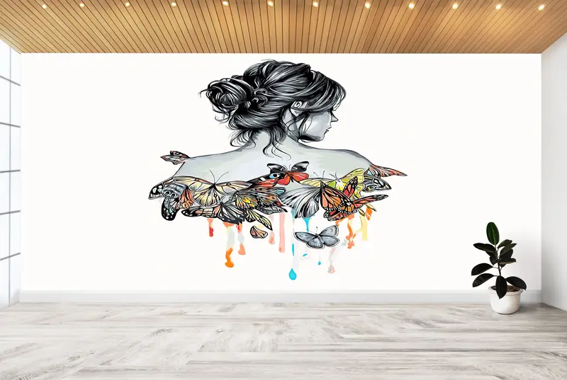 Elegante abstrakte Frauen-Schmetterlings-Tapete für die Inneneinrichtung