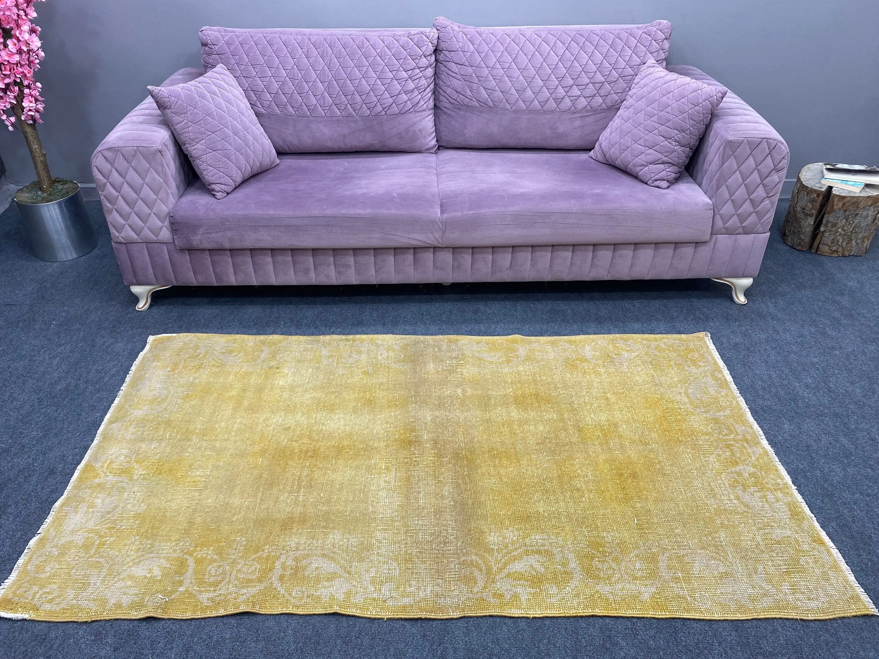 Türk Vintage Halı, 3.3x6.1 ft Accent Halı, Sarı Beyaz Güneybatı Yün Halı - 1