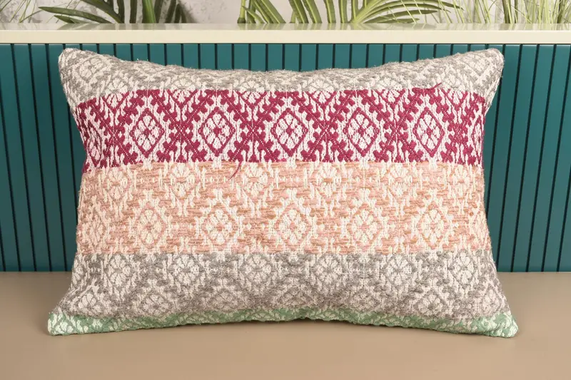 Throw Beige Cushion Cover, Salon Woven Moroccan 16x24 inch Pillow Case - 1