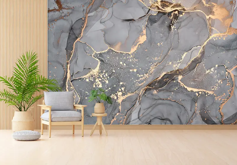 Zarif Gri Mermer Baskılı Duvar Kağıdı: Modern Lüks Dekor