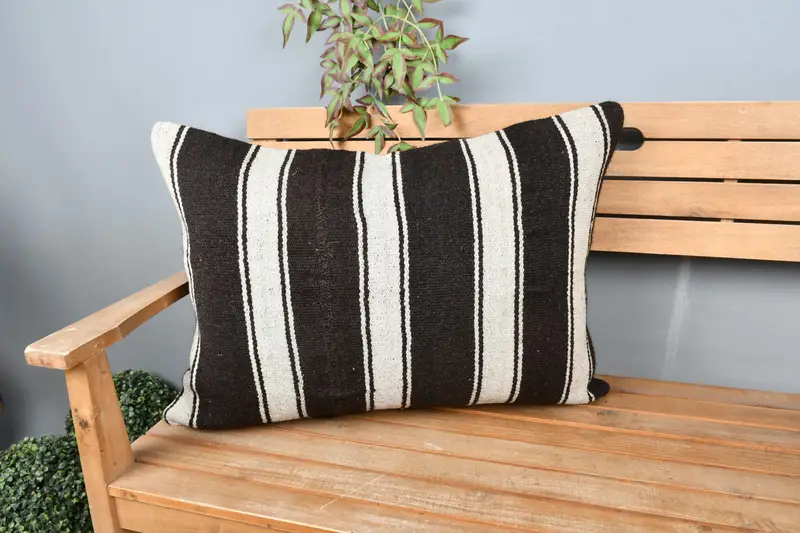 Kilim Pillow Cover, Turkish Kilim Pillow, Authentic Cushion Case, Cushion Case, Gift Pillow, 20x28 Brown Pillow Case, Sofa Bolster Pillow Sham - 1
