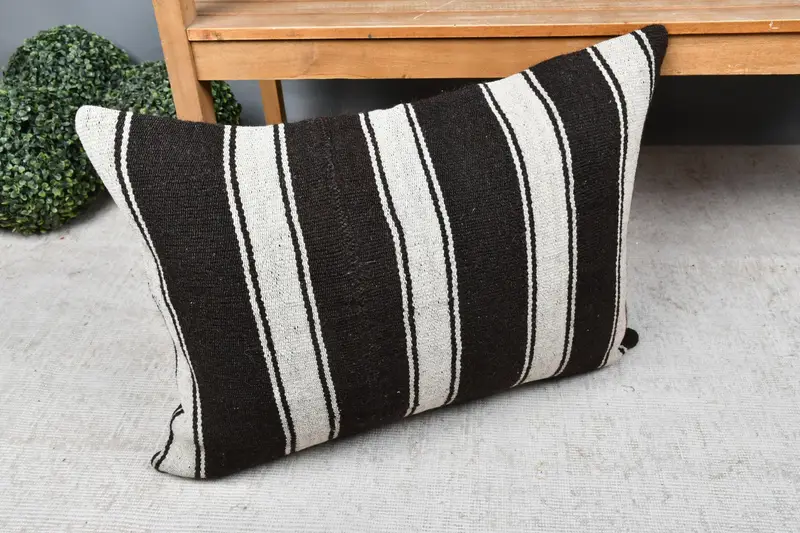Kilim Pillow Cover, Turkish Kilim Pillow, Authentic Cushion Case, Cushion Case, Gift Pillow, 20x28 Brown Pillow Case, Sofa Bolster Pillow Sham - 7