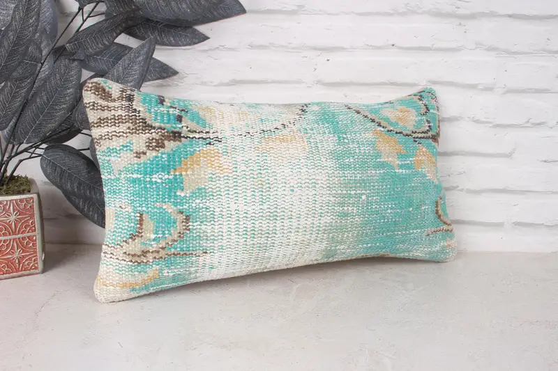 Vintage Kilim Throw Pillow, Vintage Kilim Pillow, Throw Kilim Pillow, Cushion Cover, 10x20 Green Pillow, Ethnic Throw Pillow Case - 3