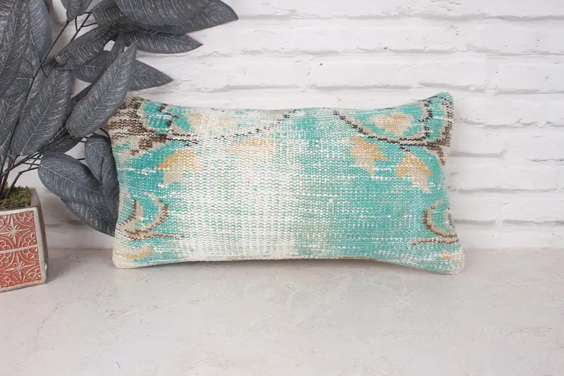 Vintage Kilim Throw Pillow, Vintage Kilim Pillow, Throw Kilim Pillow, Cushion Cover, 10x20 Green Pillow, Ethnic Throw Pillow Case - 1
