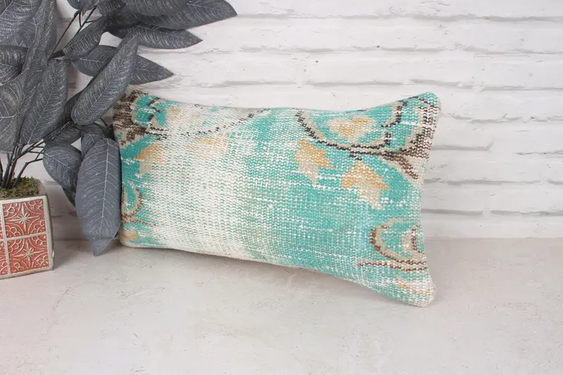 Vintage Kilim Throw Pillow, Vintage Kilim Pillow, Throw Kilim Pillow, Cushion Cover, 10x20 Green Pillow, Ethnic Throw Pillow Case - 4