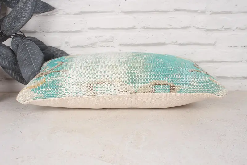 Vintage Kilim Throw Pillow, Vintage Kilim Pillow, Throw Kilim Pillow, Cushion Cover, 10x20 Green Pillow, Ethnic Throw Pillow Case - 5