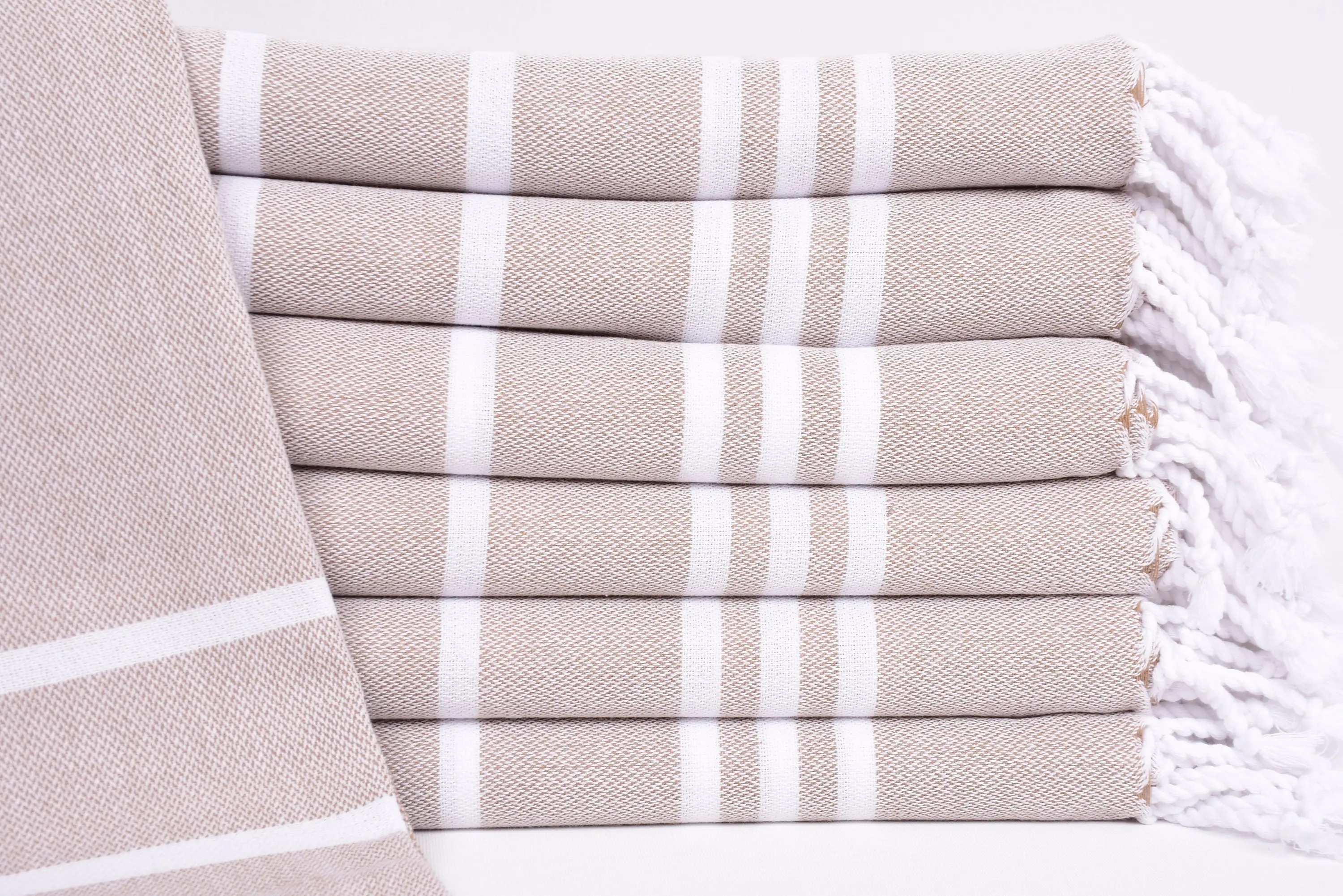 Brown Striped Organic Cotton Towel, Wedding Gift, Bachelorette Party, 70x40 Inches - 1