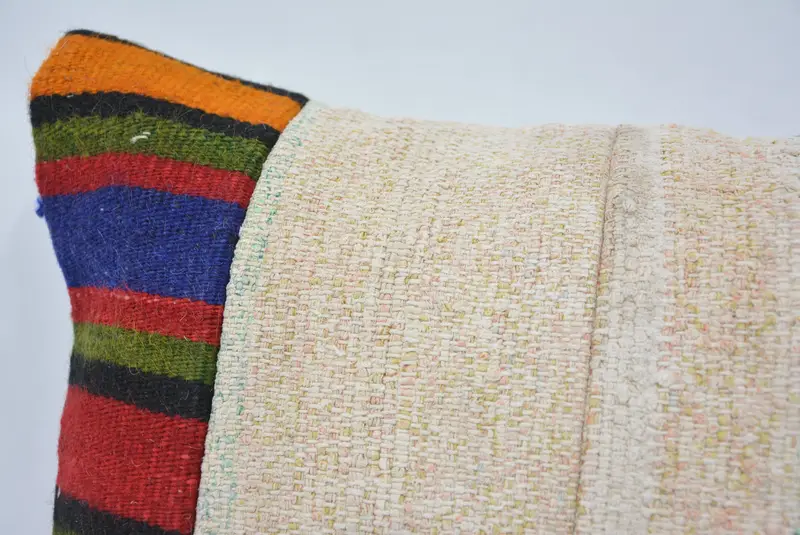 Couch Pillow Sham, Pillow Cover, Handmade Kilim Cushion, Ethnical Kilim Rug Pillow, Outdoor Pillow, Vintage Kilim Throw Pillow, 12x20 White Cushion - 2