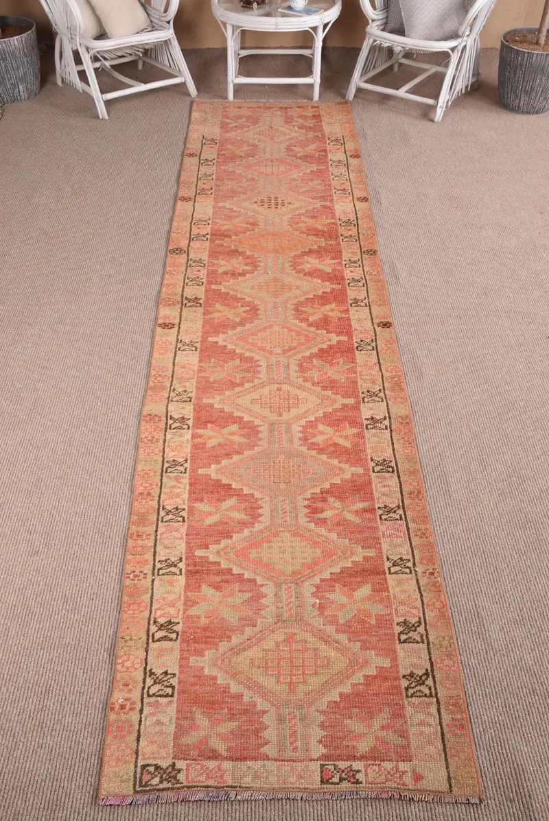 Türk Vintage Halı, Yolluk 2.6x11.9 ft (80x364 cm) Halı, Kırmızı Masif Yün Halı - 1