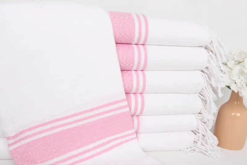 Türk Plaj Havlusu Pembe Çizgili 40x71 İnç, Kişiye Özel Monogram Havlu